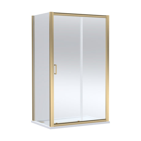 [BEZLU091] Balterley Sliding Shower Door with 6mm Glass, Side Panel & 1200x800mm Slip Resistant Shower Tray, Brushed Brass/White - Cutout