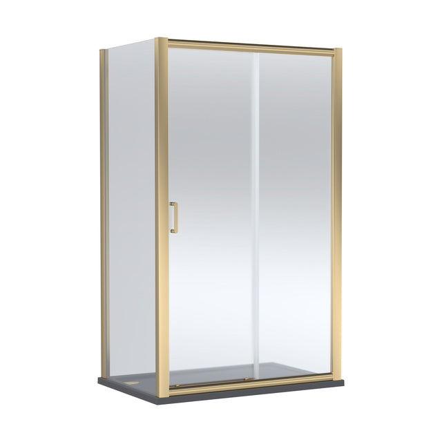 [BEZLU092] Balterley Sliding Shower Door with 6mm Glass, Side Panel & 1200x800mm Shower Tray, Brushed Brass/Grey - Cutout