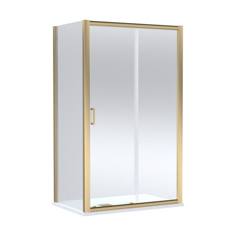 [BEZLU093] Balterley Sliding Shower Door with 6mm Glass, Side Panel & Slimline 1200x800mm Shower Tray, Brushed Brass/White - Cutout