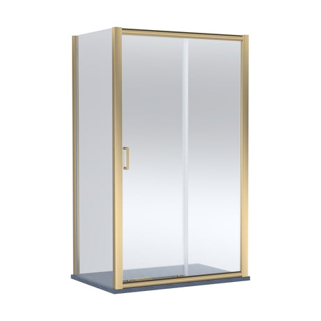 [BEZLU094] Balterley Sliding Shower Door with 6mm Glass, Side Panel & Slimline 1200x800mm Shower Tray, Brushed Brass/Grey - Cutout