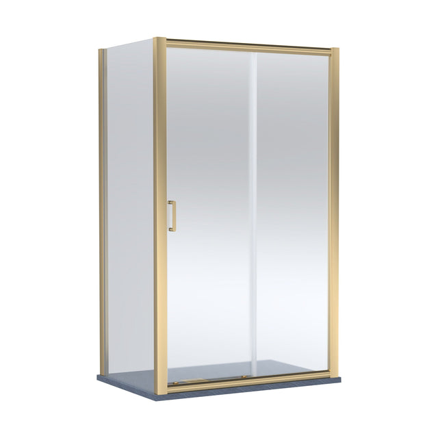 [BEZLU094] Balterley Sliding Shower Door with 6mm Glass, Side Panel & Slimline 1200x800mm Shower Tray, Brushed Brass/Grey - Cutout