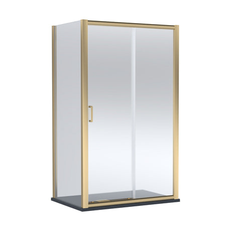 [BEZLU095] Balterley Sliding Shower Door with 6mm Glass, Side Panel & Slimline 1200x800mm Shower Tray, Brushed Brass/Black - Cutout