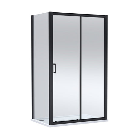 [BEZLU104] Balterley Sliding Shower Door with 6mm Glass, Side Panel & 1200x800mm Shower Tray, Matt Black/White - Cutout