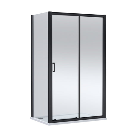 [BEZLU105] Balterley Sliding Shower Door with 6mm Glass, Side Panel & 1200x800mm Slip Resistant Shower Tray, Matt Black/White - Cutout