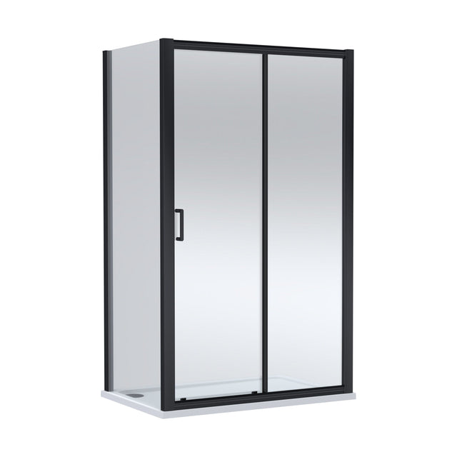 [BEZLU105] Balterley Sliding Shower Door with 6mm Glass, Side Panel & 1200x800mm Slip Resistant Shower Tray, Matt Black/White - Cutout