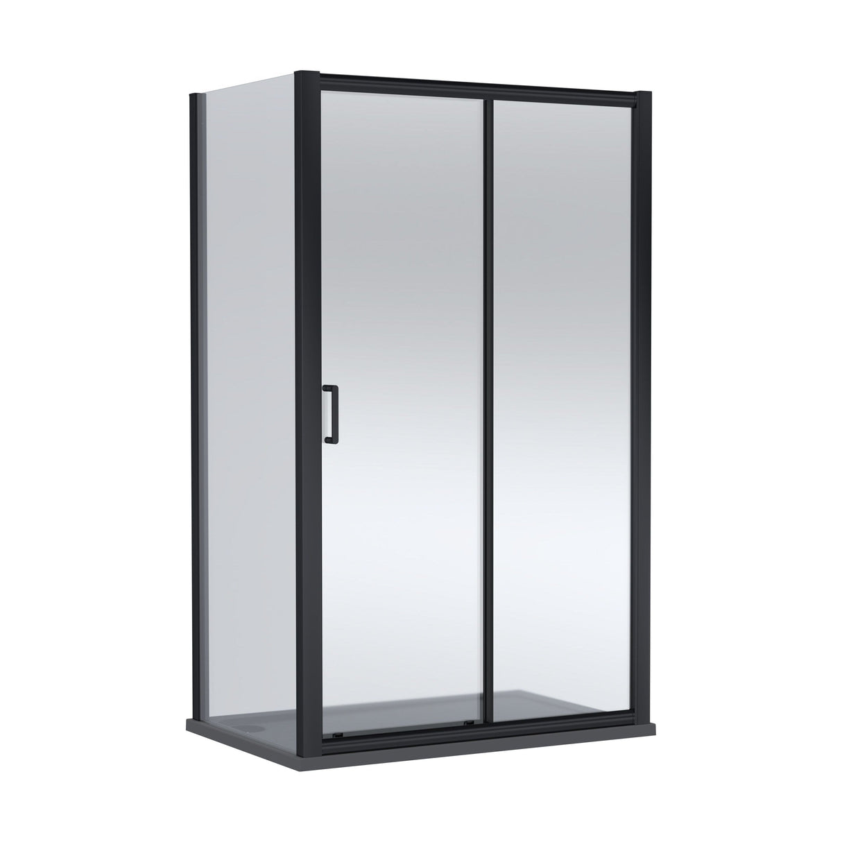[BEZLU106] Balterley Sliding Shower Door with 6mm Glass, Side Panel & 1200x800mm Shower Tray, Matt Black/Grey - Cutout