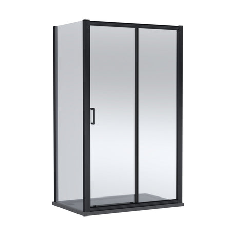 [BEZLU106] Balterley Sliding Shower Door with 6mm Glass, Side Panel & 1200x800mm Shower Tray, Matt Black/Grey - Cutout