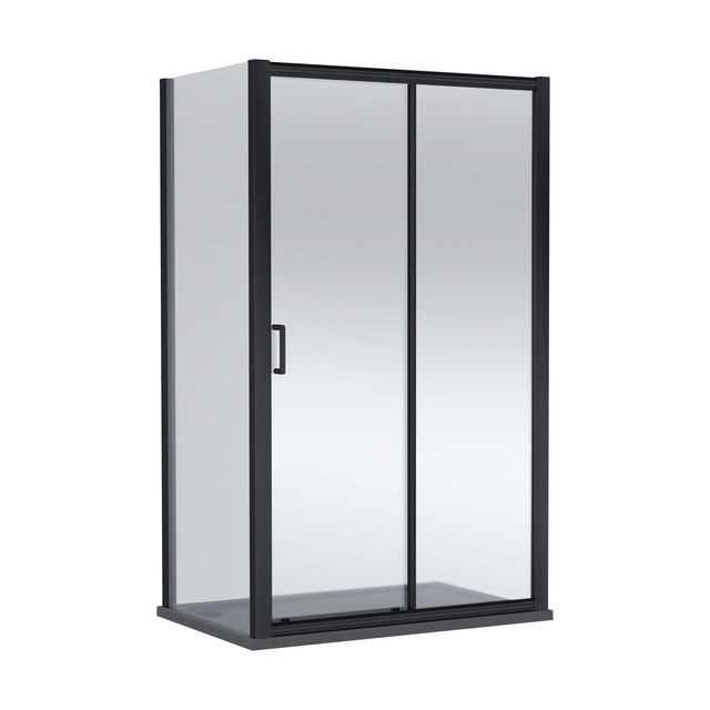 [BEZLU106] Balterley Sliding Shower Door with 6mm Glass, Side Panel & 1200x800mm Shower Tray, Matt Black/Grey - Cutout