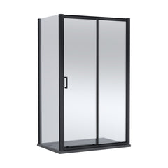 [BEZLU106] Ellenhall Sliding Shower Door with 6mm Glass, Side Panel & Resin Shower Tray, 1200 x 800mm - Choice of Finish - Cutout