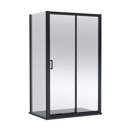[BEZLU109] Balterley Sliding Shower Door with 6mm Glass, Side Panel & Slimline 1200x800mm Shower Tray, Matt Black/Black - Cutout