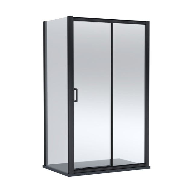 [BEZLU109] Balterley Sliding Shower Door with 6mm Glass, Side Panel & Slimline 1200x800mm Shower Tray, Matt Black/Black - Cutout