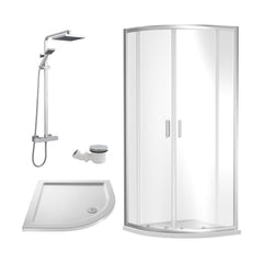 [BEZRU013] Balterley Ruwa Quadrant Shower Enclosure Bundle: Tray, Square Kit & Waste, 800 x 800 mm White/Chrome - Cutout