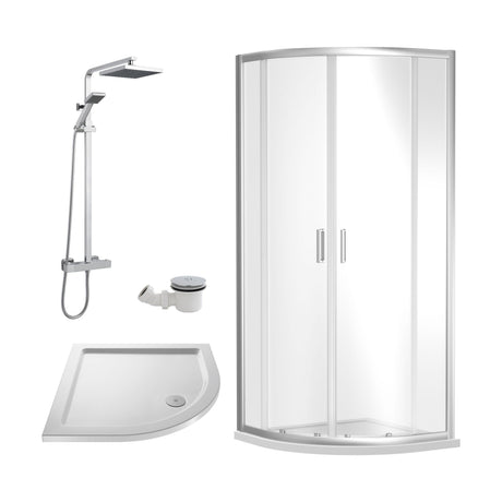 [BEZRU013] Balterley Ruwa Quadrant Shower Enclosure Bundle: Tray, Square Kit & Waste, 800 x 800 mm White/Chrome - Cutout
