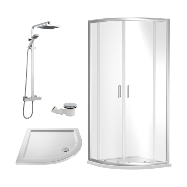 [BEZRU013] Balterley Ruwa Quadrant Shower Enclosure Bundle: Tray, Square Kit & Waste, 800 x 800 mm White/Chrome - Cutout