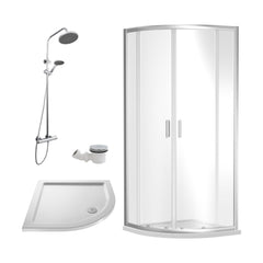 [BEZRU014] 6mm Toughened Safety Glass Quadrant Shower Enclosure Bundle with Shower, Choice of Size/Shower Shape/Colour - Cutout