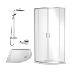[BEZRU015] Balterley Ruwa Quadrant Shower Enclosure Bundle: Tray, Square Kit & Waste, 900 x 900 mm White/Chrome - Cutout