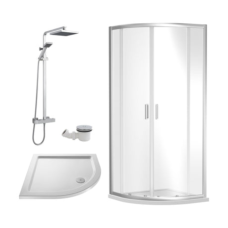 [BEZRU015] Balterley Ruwa Quadrant Shower Enclosure Bundle: Tray, Square Kit & Waste, 900 x 900 mm White/Chrome - Cutout
