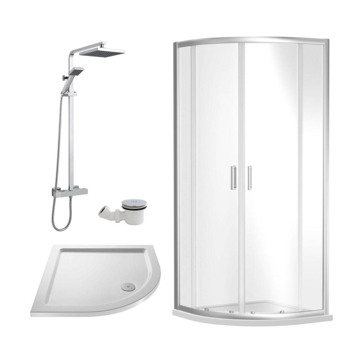 [BEZRU015] 6mm Toughened Safety Glass Quadrant Shower Enclosure Bundle with Shower, Choice of Size/Shower Shape/Colour - Cutout