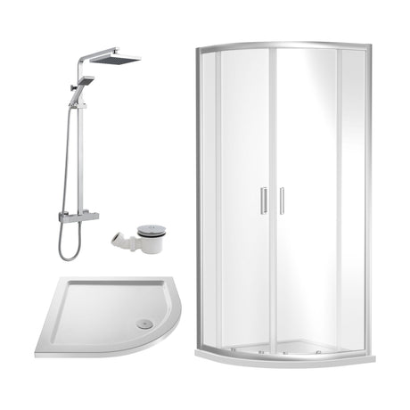[BEZRU015] 6mm Toughened Safety Glass Quadrant Shower Enclosure Bundle with Shower, Choice of Size/Shower Shape/Colour - Cutout