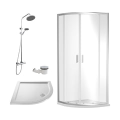 [BEZRU016] 6mm Toughened Safety Glass Quadrant Shower Enclosure Bundle with Shower, Choice of Size/Shower Shape/Colour - Cutout