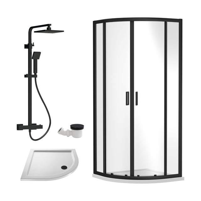 [BEZRU017] Balterley Ruwa Quadrant Shower Enclosure Bundle: Tray, Square Kit & Waste, 800 x 800 mm White/Black - Cutout