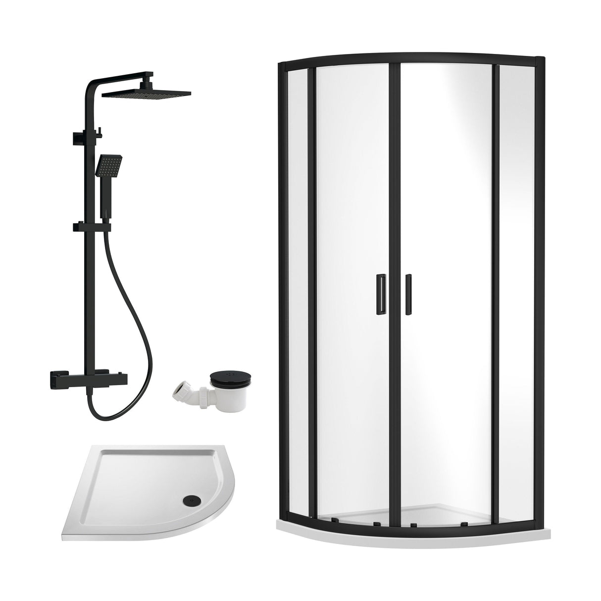 [BEZRU017] 6mm Toughened Safety Glass Quadrant Shower Enclosure Bundle with Shower, Choice of Size/Shower Shape/Colour - Cutout