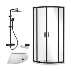 [BEZRU017] 6mm Toughened Safety Glass Quadrant Shower Enclosure Bundle with Shower, Choice of Size/Shower Shape/Colour - Cutout