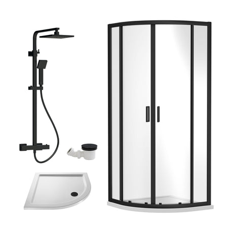 [BEZRU017] 6mm Toughened Safety Glass Quadrant Shower Enclosure Bundle with Shower, Choice of Size/Shower Shape/Colour - Cutout