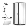 [BEZRU018] Balterley Ruwa Quadrant Shower Enclosure Bundle: Slimline Tray, Round Kit & Waste, 800 x 800 mm White/Black - Cutout