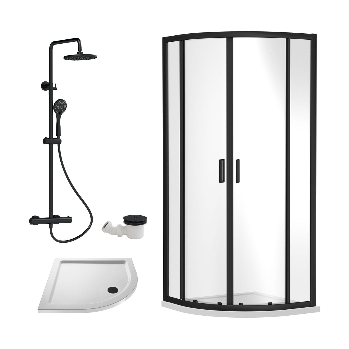 [BEZRU018] 6mm Toughened Safety Glass Quadrant Shower Enclosure Bundle with Shower, Choice of Size/Shower Shape/Colour - Cutout