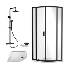 [BEZRU018] 6mm Toughened Safety Glass Quadrant Shower Enclosure Bundle with Shower, Choice of Size/Shower Shape/Colour - Cutout