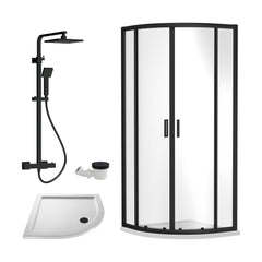 [BEZRU019] Balterley Ruwa Quadrant Shower Enclosure Bundle: Tray, Square Kit & Waste, 900 x 900 mm White/Black - Cutout