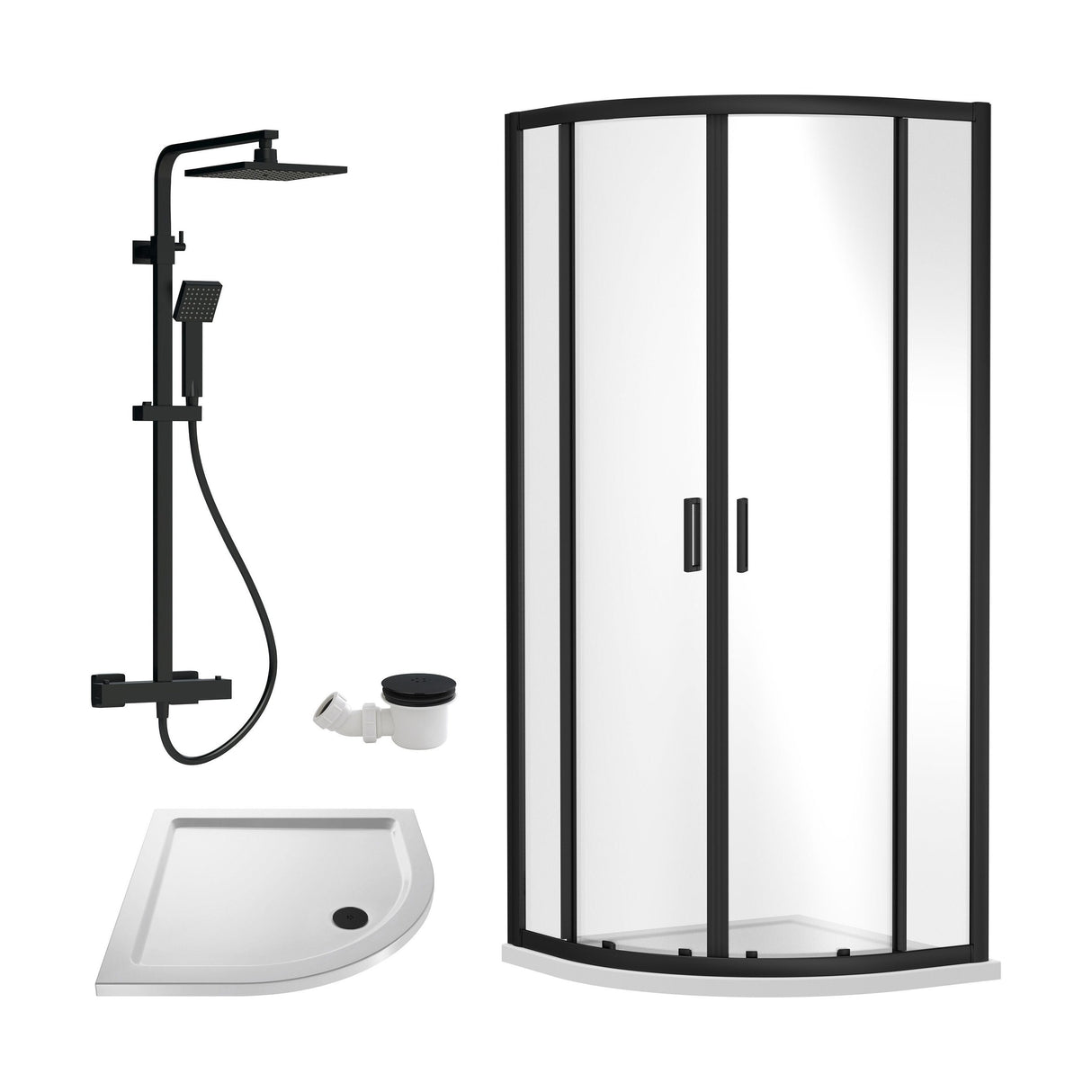 [BEZRU019] 6mm Toughened Safety Glass Quadrant Shower Enclosure Bundle with Shower, Choice of Size/Shower Shape/Colour - Cutout