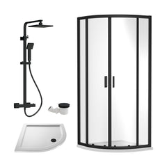 [BEZRU019] 6mm Toughened Safety Glass Quadrant Shower Enclosure Bundle with Shower, Choice of Size/Shower Shape/Colour - Cutout