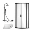[BEZRU020] Balterley Ruwa Quadrant Shower Enclosure Bundle: Slimline Tray, Round Kit & Waste 900 x 900 mm White/Chrome - Cutout