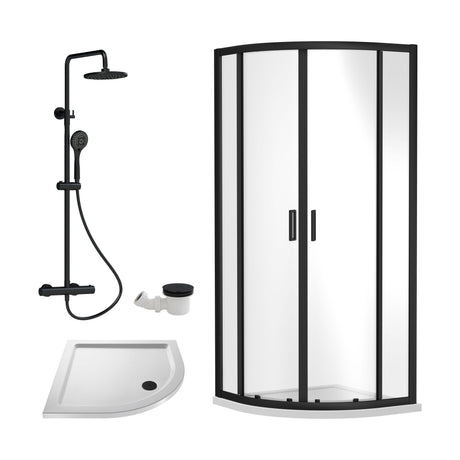 [BEZRU020] Balterley Ruwa Quadrant Shower Enclosure Bundle: Slimline Tray, Round Kit & Waste 900 x 900 mm White/Chrome - Cutout