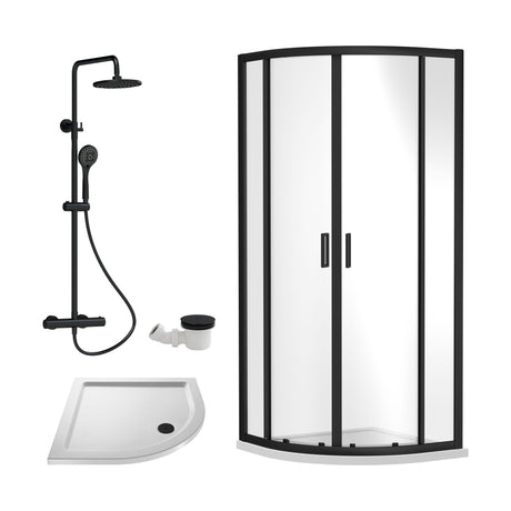 [BEZRU020] 6mm Toughened Safety Glass Quadrant Shower Enclosure Bundle with Shower, Choice of Size/Shower Shape/Colour - Cutout