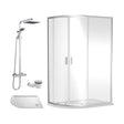 [BEZRU021] Balterley Ruwa Quadrant Offset Left Bundle: Slimline Tray, Square Kit & Waste, 1000 x 800 mm White/Chrome - Cutout