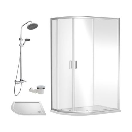 [BEZRU022] 6mm Toughened Safety Glass Offset Quadrant Shower Enclosure Bundle with Shower, Choice of Size/Shower Shape/Colour - Cutout