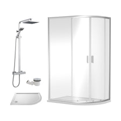 [BEZRU023] Balterley Ruwa Quadrant Offset Right: Tray, Square Kit & Waste, 1000 x 800 mm White/Chrome - Cutout