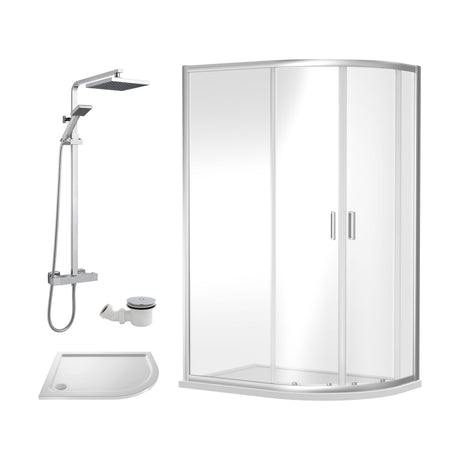 [BEZRU023] Balterley Ruwa Quadrant Offset Right: Tray, Square Kit & Waste, 1000 x 800 mm White/Chrome - Cutout