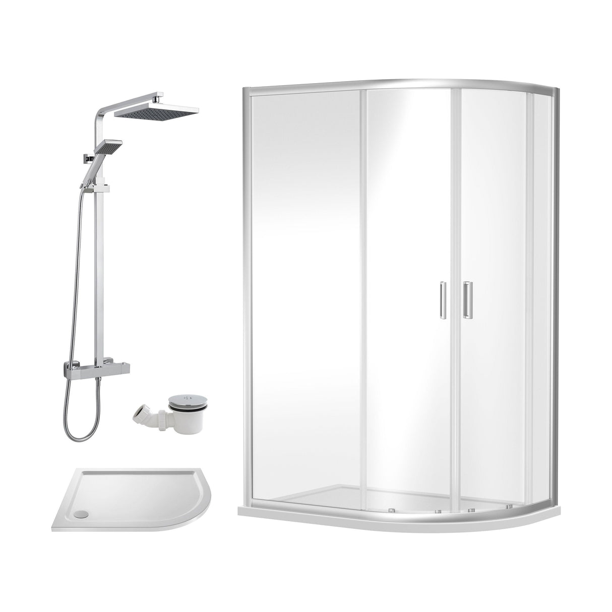 [BEZRU023] 6mm Toughened Safety Glass Offset Quadrant Shower Enclosure Bundle with Shower, Choice of Size/Shower Shape/Colour - Cutout