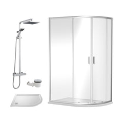 [BEZRU023] 6mm Toughened Safety Glass Offset Quadrant Shower Enclosure Bundle with Shower, Choice of Size/Shower Shape/Colour - Cutout