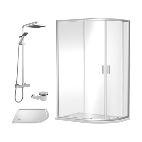 [BEZRU023] 6mm Toughened Safety Glass Offset Quadrant Shower Enclosure Bundle with Shower, Choice of Size/Shower Shape/Colour - Cutout