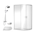 [BEZRU024] Balterley Ruwa Quadrant Offset Right Bundle: Slimline Tray, Round Kit & Waste, 1000 x 800 mm White/Chrome - Cutout