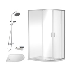 [BEZRU024] Balterley Ruwa Quadrant Offset Right Bundle: Slimline Tray, Round Kit & Waste, 1000 x 800 mm White/Chrome - Cutout
