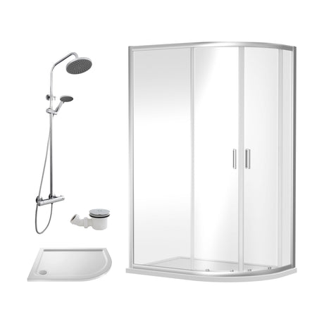 [BEZRU024] 6mm Toughened Safety Glass Offset Quadrant Shower Enclosure Bundle with Shower, Choice of Size/Shower Shape/Colour - Cutout