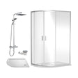 [BEZRU025] Balterley Ruwa Quadrant Offset Left Bundle: Slimline Tray, Square Kit & Waste, 1200 x 800 mm White/Chrome - Cutout