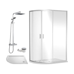 [BEZRU025] Balterley Ruwa Quadrant Offset Left Bundle: Slimline Tray, Square Kit & Waste, 1200 x 800 mm White/Chrome - Cutout