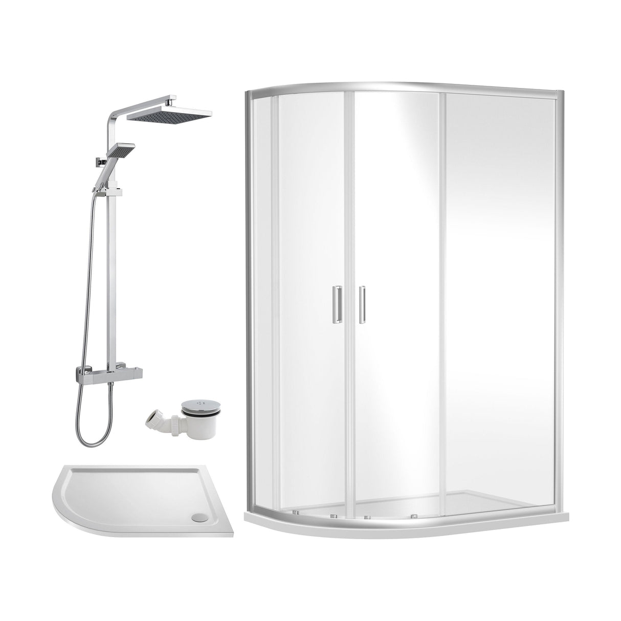 [BEZRU025] 6mm Toughened Safety Glass Offset Quadrant Shower Enclosure Bundle with Shower, Choice of Size/Shower Shape/Colour - Cutout